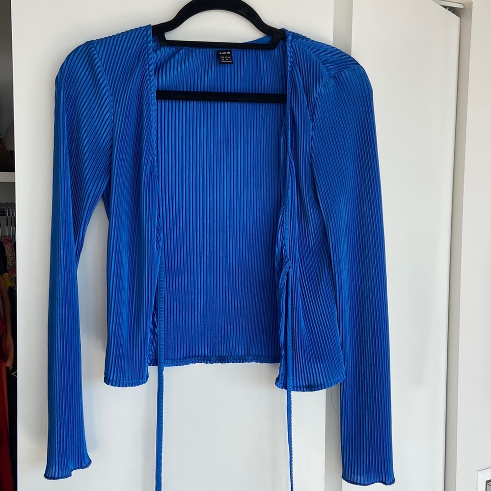Y2K tie front royal blue ribbed shirt